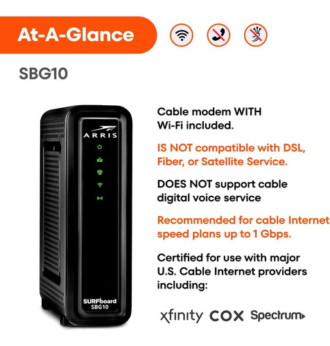 Combinación De Módem-router Por Cable Arris Sbg10 Docsis 3.0