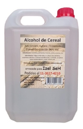 Alcohol De Cereal Al 96 Tri Destilado X 5 Litros