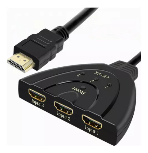 Switcher Hdmi 4k 3 Entradas 1 Salida Cable Flexible