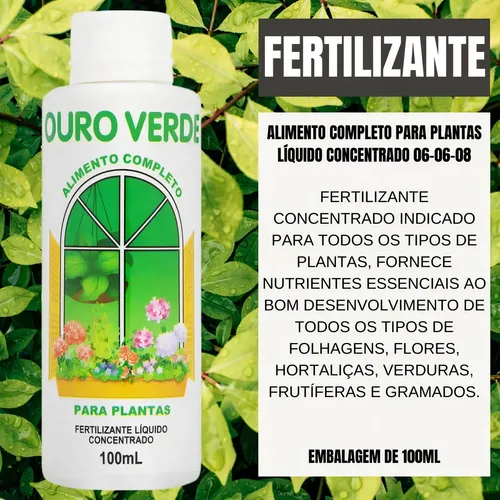 Adubo Líquido Ouro Verde 100 mL Fertilizante para Plantas e Grama...