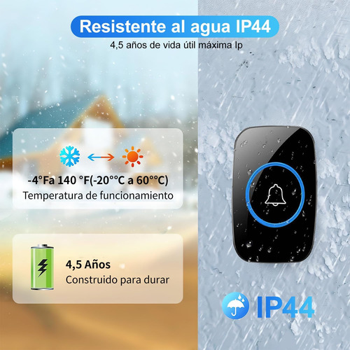 Campainha Sem Fio, 1 Transmissor E 2 Receptores, Kit De