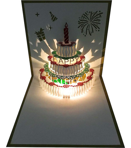 3d Pop Up Tarjetas De Cumpleaños, Calentamiento De Luz Led P