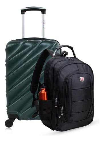 Kit Mala De Bordo Verde Havana + Mochila Infinity Swiss Move Cor Verde/preto