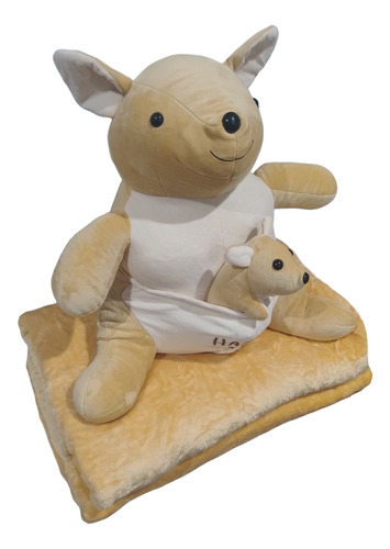 Peluche Con Manta Polar Almohada 3 En 1 Infantil Kanguro Caqui