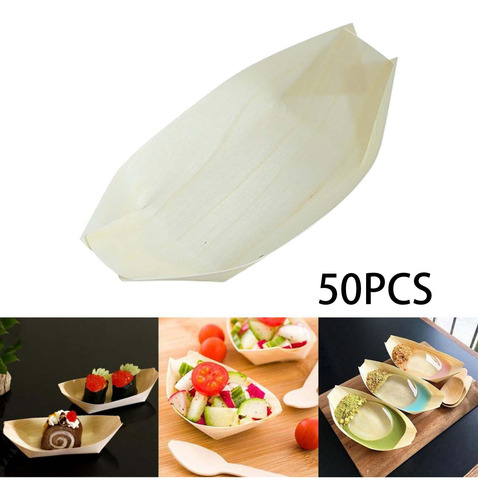 50 Piezas De Bandejas Desechables De Madera Para 19cmx10cm