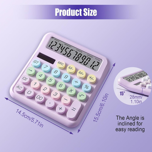 Calculadora Kawaii Solar Botones Grandes Color Pastel