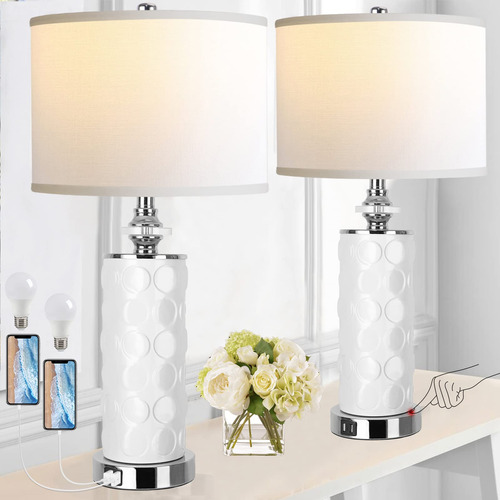 Qimh Modern Ceramic Tall Table Lamps For Bedroom, Living Ro.