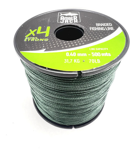 Bobina De Multifilamento Amberjack 4x 0.40 Mm Verde 500 Mts Resistencia 31.7 Kg - 70 Lbs