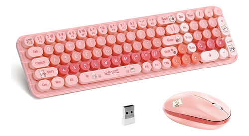 Teclado Y Mouse Inalámbrico Teclas Redondas Retro Multicolor