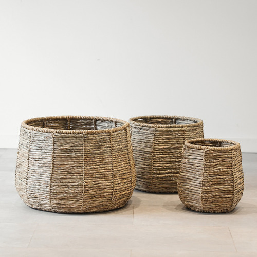 Set X3 Canastos Fibras Naturales Rattan Organizadores Deco