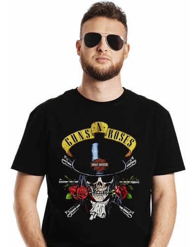 Polera Guns N Roses Skull Harley Davidson Rock Impresión Dir