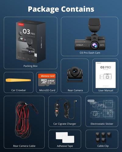 Dash Cam Kingslim De 3 Canales, 5 G, Wifi O3pro, 2,5 K/1080p