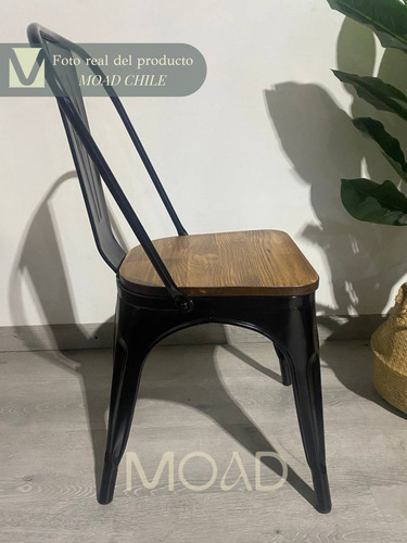 Silla Tolix Acero Reforzado Con Asiento De Madera Oscuro