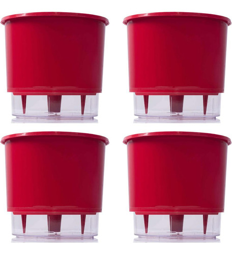 Vaso Raiz Autoirrigavel Pequeno N2 Vermelho Flores Kit 4 Pc