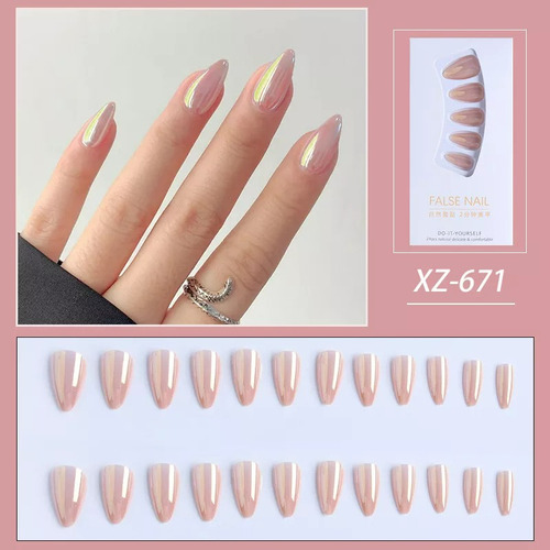 24pcs Simple Longitud Media Con Diseño Nail Art Tips Set