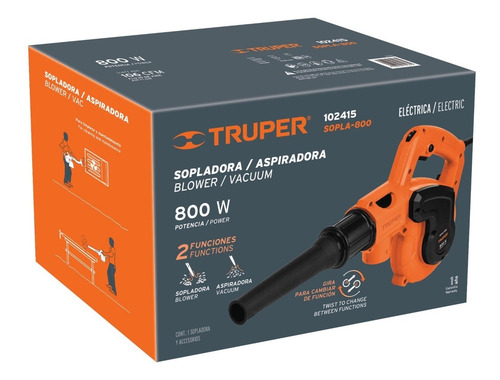 Sopladora Aspiradora Truper 800w Sopla-800 15000 Rpm 127v