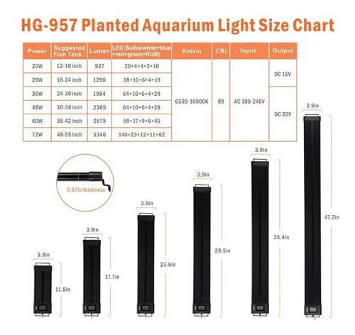 Lámpara Acuario Plantado Led 48w Hygger Extensible 75-90cm