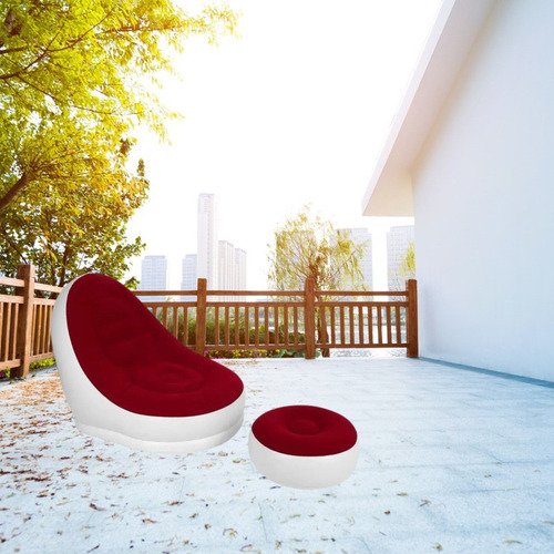 Sofá Inflável Puff Aveludado Descansa Pés Design Resistente Cor Branco