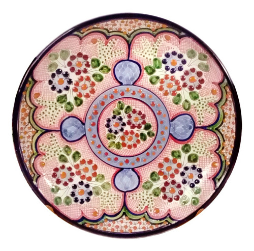 Platón De Talavera Poblana Barroca Redondo 40 Cm Flores #7