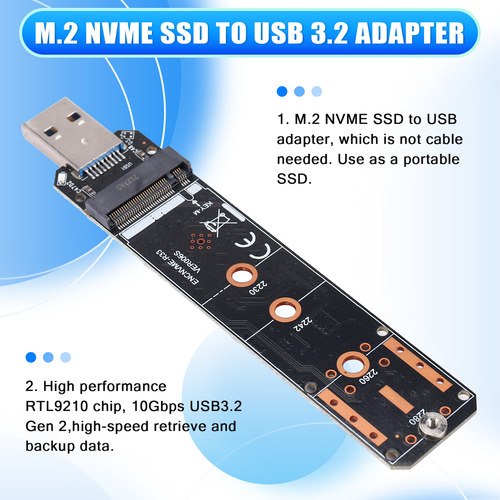 Adaptador M.2 Nvme Ssd A Usb3.2 Gen2 De 10 Gbps Adaptador M.