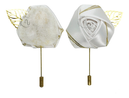 X10 Pza Broches Solapa Fistol Boda Novio Boutonniere Alfiler Blanco Con Linea Dorada Con Hoja