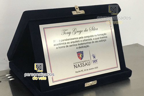Imagem 2 de 3 de Placa De Homenagem/formatura Aço Inox Estojo De Veludo