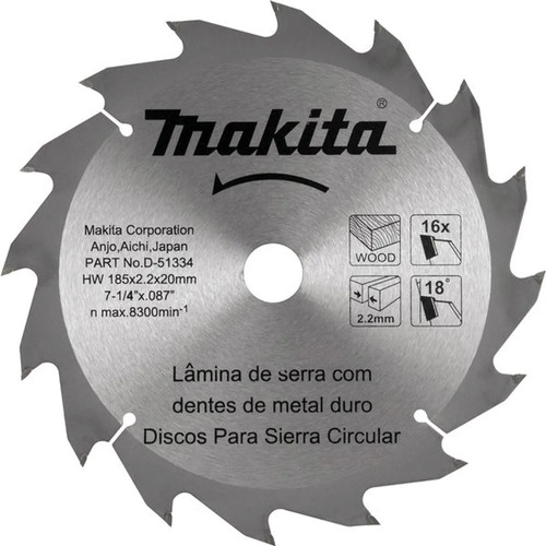 Disco Sierra Circular Makita D-51334 185mm 7 1/4 16dt Bb