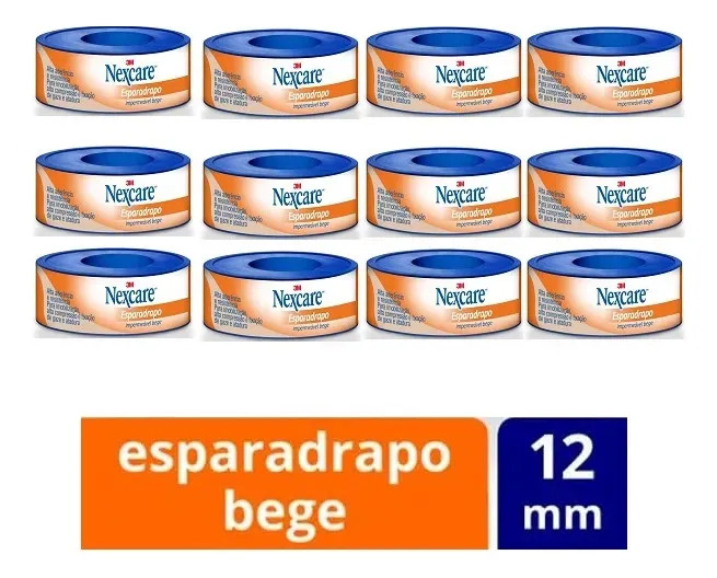 Kit 12 Esparadrapo Impermeavel Nexcare 12mm X 3m Bege