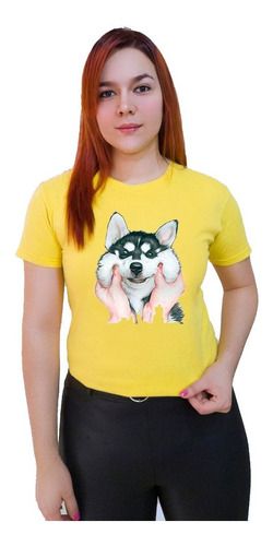 Polera Dama Estampada 100%algodon Diseño Perro Siveriano