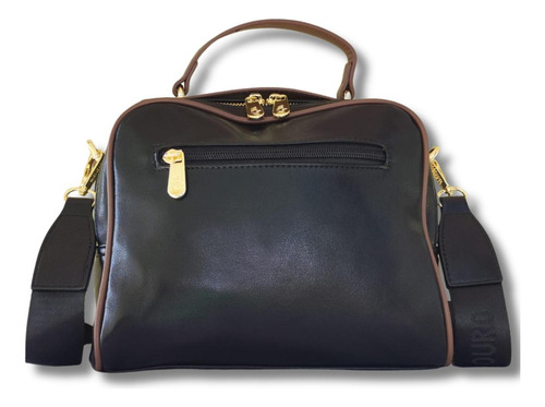Bolsa Baú Transversal E De Mão Preto Lisa Douradas Cor Da Bolsa