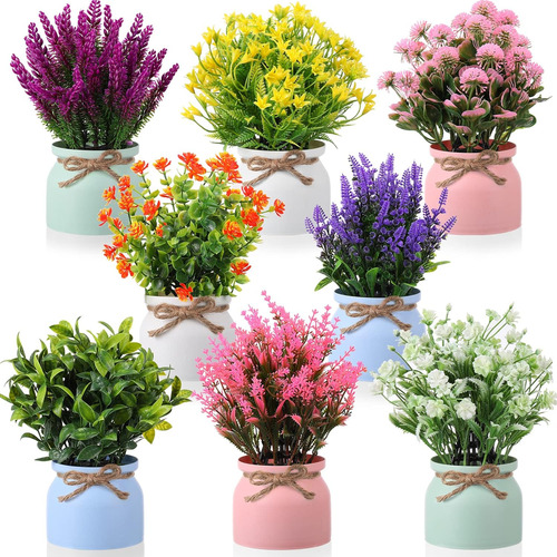 Cindeer 8 Piezas De Flores Artificiales En Maceta Plantas F