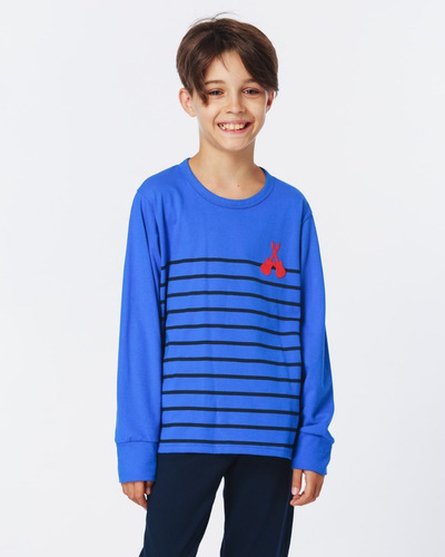 Imagen 3 de 6 de Pijama Eyelit Invierno Niño Remera Estampada Art.1599