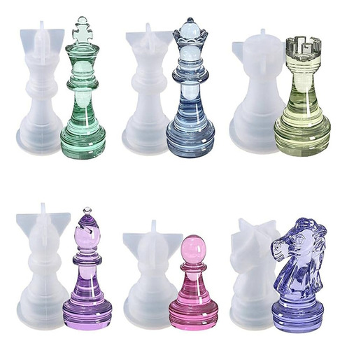 Molde Silicona Set 6 Piezas Ajedrez 3d Resina Individuales