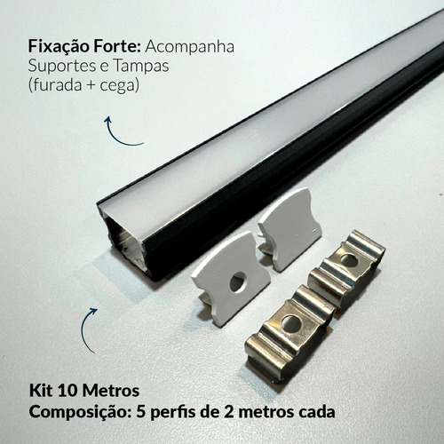 Kit 10 Metros Perfil Led Barra Sobrepor Slat Alumínio 5x2m 17x15mm Preto Cod: Alut252607-5 Alut By Avant