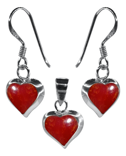 Conjunto De Plata 925 Corazones Coral