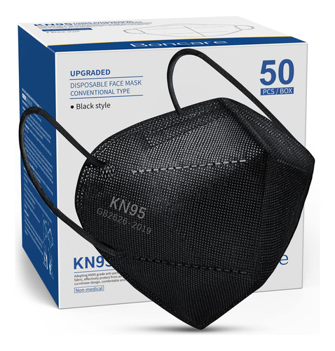 Cubrebocas Kn95, Cubrebocas Kn95 Negro Paquete De 50, 5 Capa