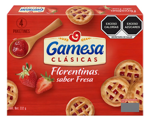 2 Pzs Gamesa Galletas Con Relleno De Fresa Florentinas 332gr