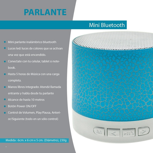 Imagen 4 de 6 de Parlante Mini Bluetooth Portatil Luces Led Celular Tablet