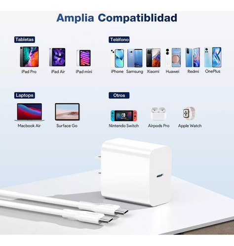 Cargador 45w Tipo C Carga Súper Rápida Compatible Con Samsung Galaxy A34 A54 S22 S23 S24 Ultra con Cable De Tipo-c A Tipo-c 2 metros Color Blanco Gitifo