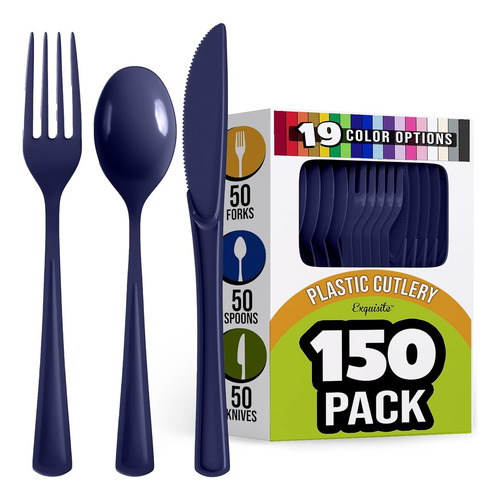 Juego De Cubiertos De Plástico Color Morado Oscuro 150 Pieza