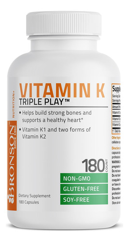 Suplemento Bronson Vitamina K Triple Play 180 Cápsulas