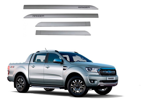 Friso Lateral 4 Peças Ford Ranger  2017 A 2022 Prata Geada