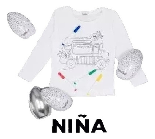 Polera C/plumones P/colorear E/huevo Niña Talla 4 Opaline