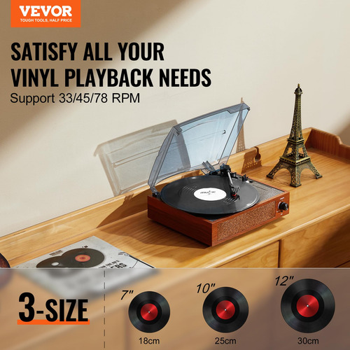 Tocadiscos De Vinilo Vevor Con Altavoz Bluetooth De 5 W 33/4