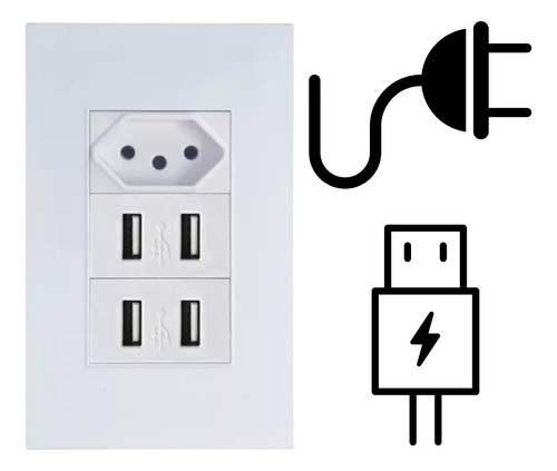 Tomada Parede Dupla Entrada Usb Bivolt Moderno Tecnologia Cor Modelo6