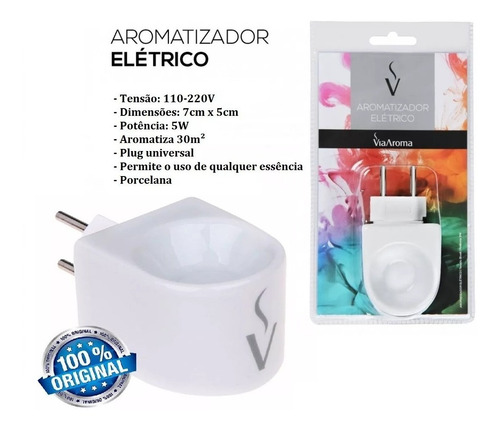 Aromatizador Difusor Elétrico Porcelana Original Via Aroma Cor Branco