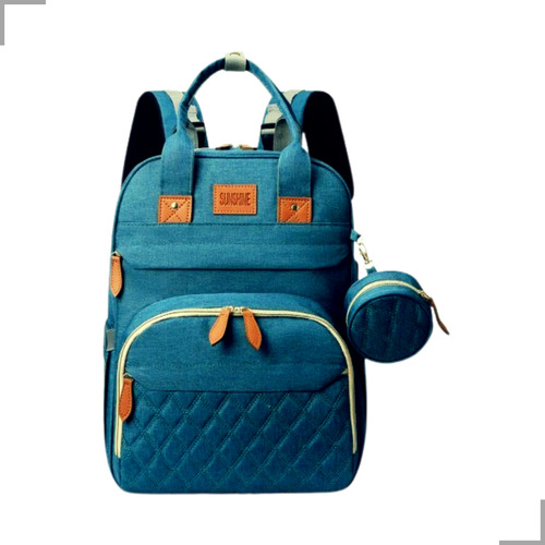 Bolsa Maternidade Bebe Com Berço Trocador E Mochila Termica Cor Azul-petróleo Desenho Do Tecido Losango