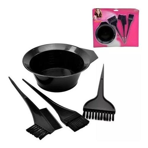  Kit Para Pintura Tinta De Cabelo 4 Peças Tigela + 3 Pincéis