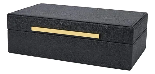 Pequeña Caja De Piel De Tiburón Negra Caja Decorativa...