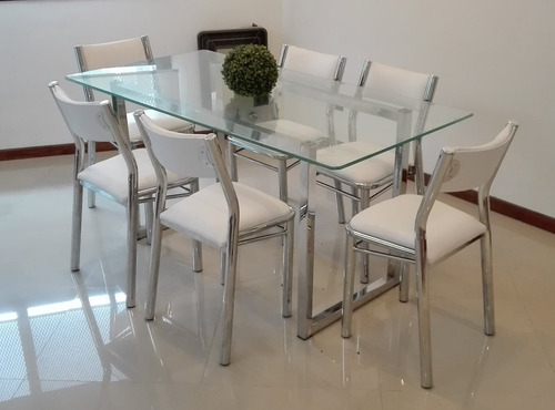 Juego Comedor Totalmente Cromado 6 Sillas Mesa Vidrio 160x80